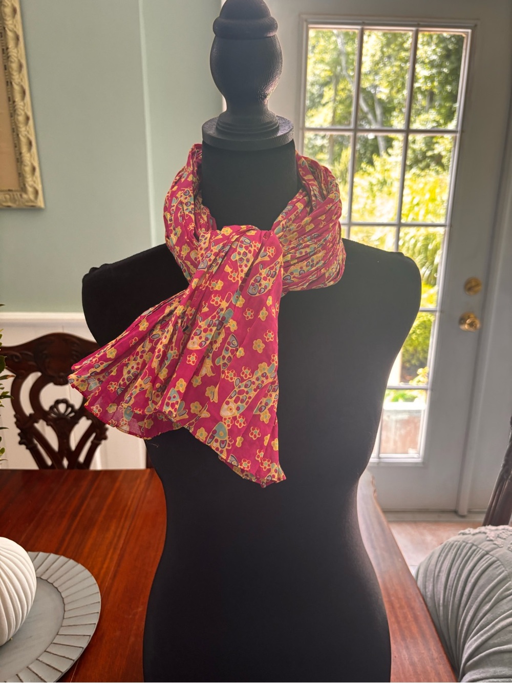 Lands' End multi color fish pattern vibrant Lightweight cotton blend Scarf